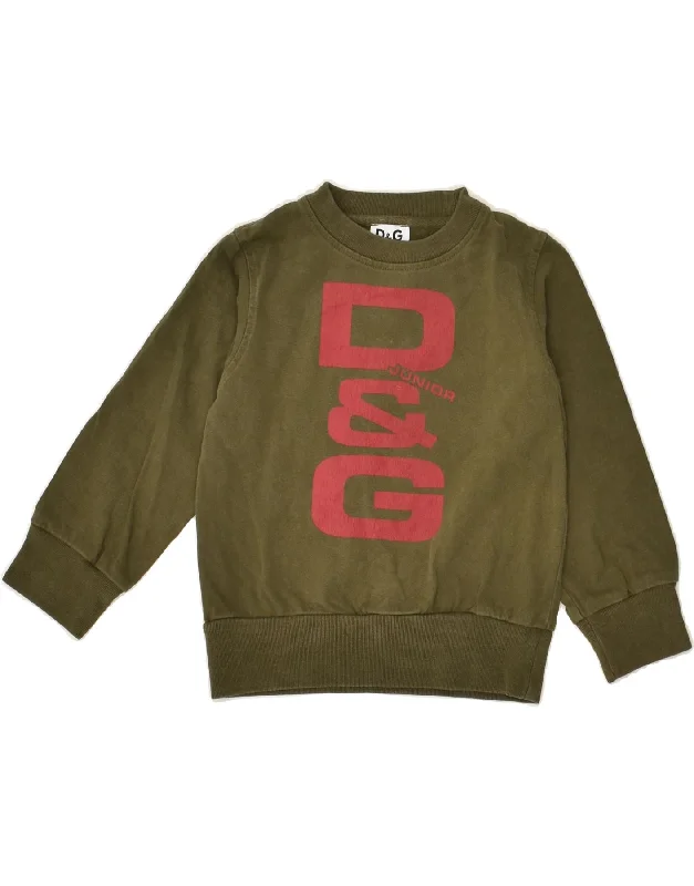 men's relaxed fit sweatshirts -DOLCE & GABBANA Boys Graphic Hoodie Jumper 2-3 Years Khaki Cotton