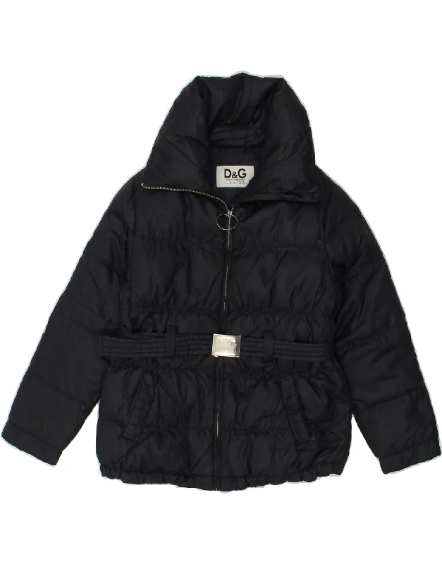 men's stylish outdoor jackets -DOLCE & GABBANA Girls Padded Jacket 5-6 Years Navy Blue Polyamide