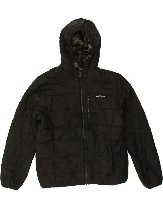 men's fashion jackets -EDDIE BAUER Boys Reversible Padded Jacket 14-15 Years Large  Black