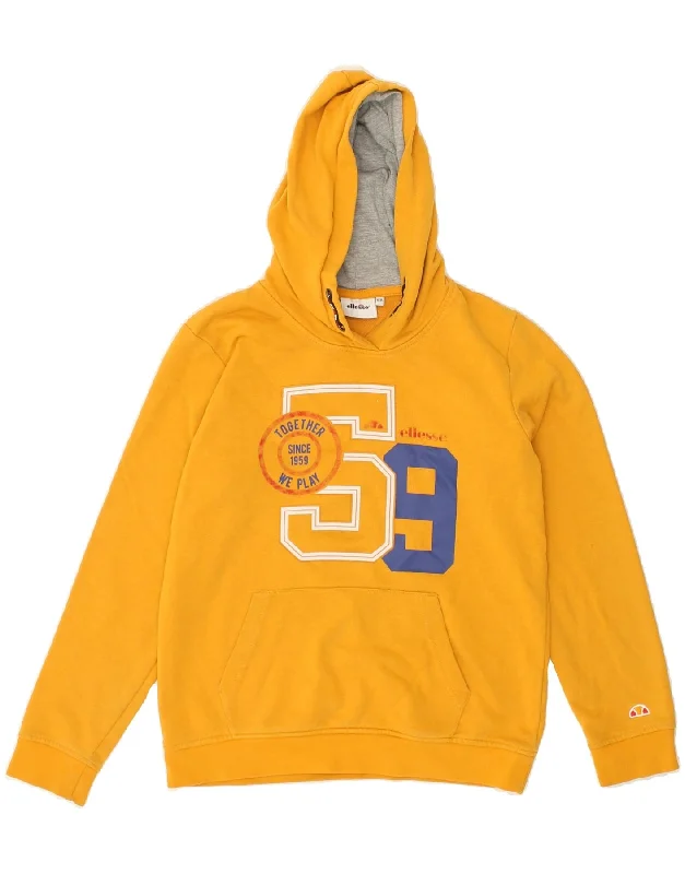 men's casual zip-up sweatshirts -ELLESSE Boys Graphic Hoodie Jumper 11-12 Years Yellow Cotton