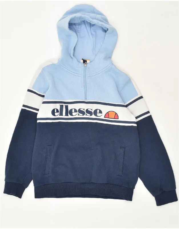 men's hoodie with zip pockets -ELLESSE Boys Graphic Zip Neck Hoodie Jumper 12-13 Years Navy Blue