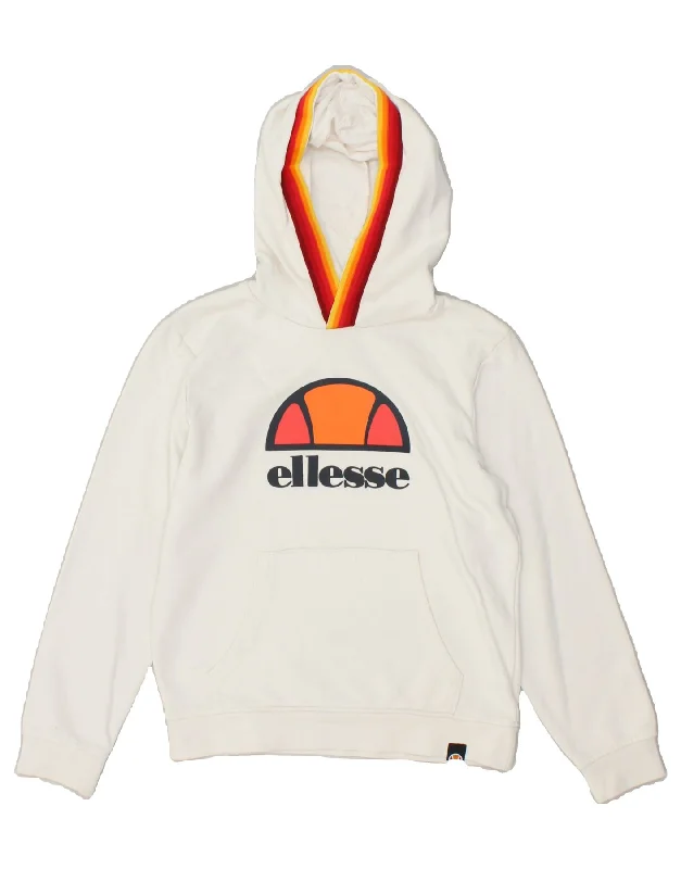 men's sports hoodies for gym -ELLESSE Girls Graphic Hoodie Jumper 9-10 Years White Cotton