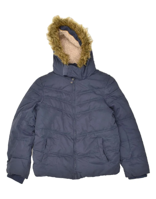 men's casual blazers -FAT FACE Girls Hooded Padded Jacket 12-13 Years Navy Blue Polyester