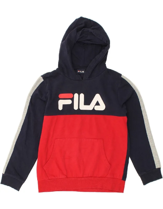 men's zip-up hoodies -FILA Boys Graphic Hoodie Jumper 10-11 Years Red Colourblock Cotton