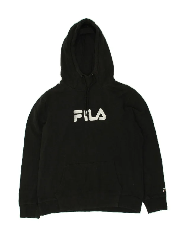 men's lightweight fleece hoodies -FILA Boys Graphic Hoodie Jumper 11-12 Years Black Cotton