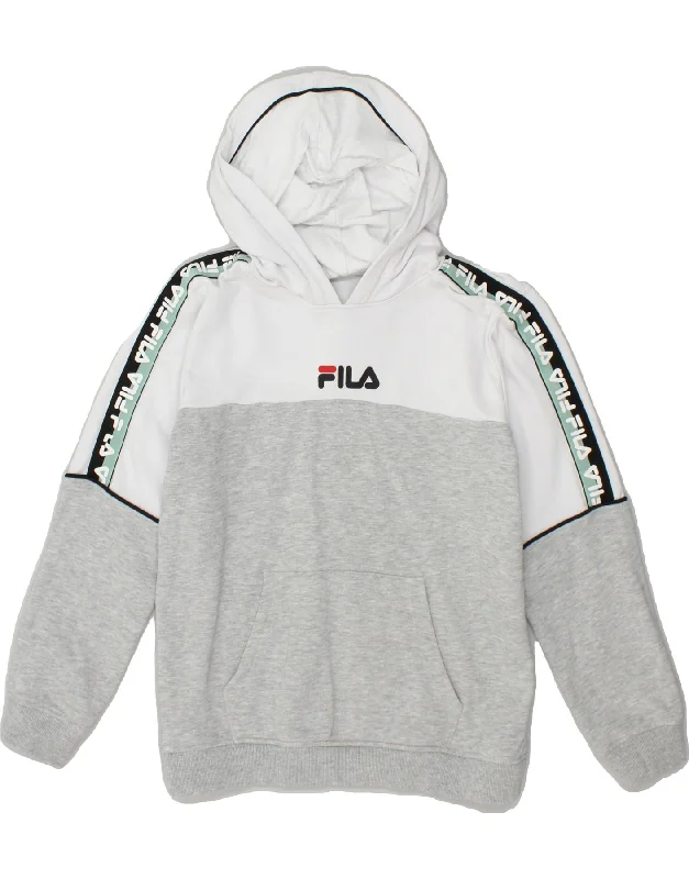 men's hoodie with logo prints -FILA Boys Graphic Hoodie Jumper 11-12 Years Grey Colourblock Cotton