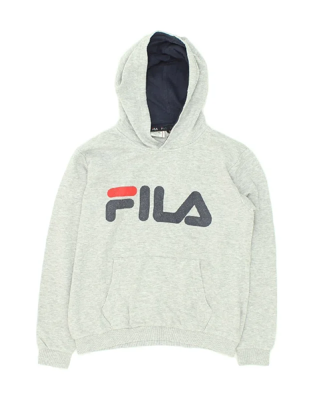 men's zip-up hoodies with pockets -FILA Boys Graphic Hoodie Jumper 11-12 Years Grey Cotton