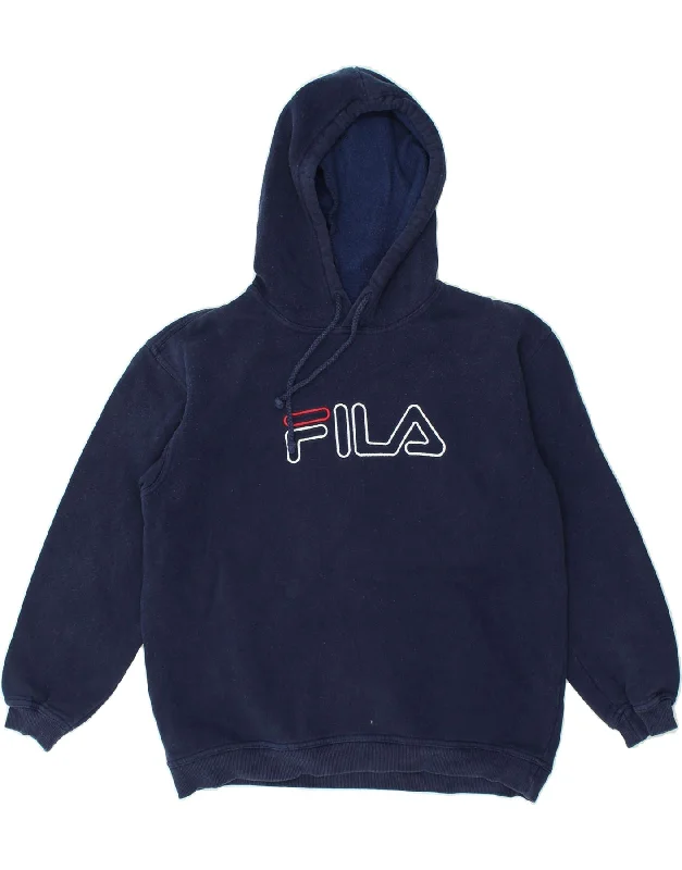 comfortable fleece sweatshirts for men -FILA Boys Graphic Hoodie Jumper 12-13 Years XL Navy Blue Cotton