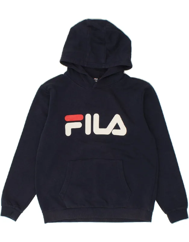 men's zip-up sweatshirts -FILA Boys Graphic Hoodie Jumper 13-14 Years Navy Blue Cotton