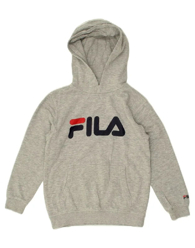 men's hoodie with prints -FILA Boys Graphic Hoodie Jumper 7-8 Years Grey Cotton