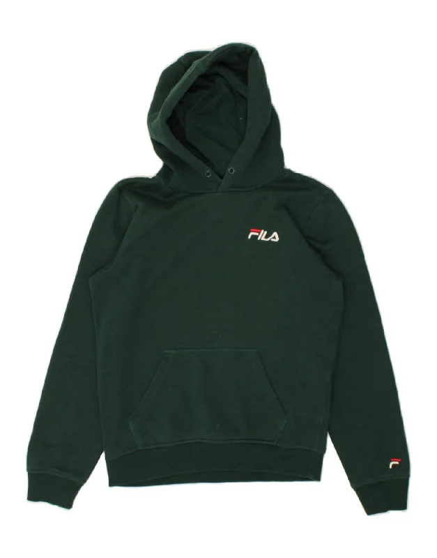 men's hoodie with prints -FILA Boys Hoodie Jumper 13-14 Years XL Green Cotton