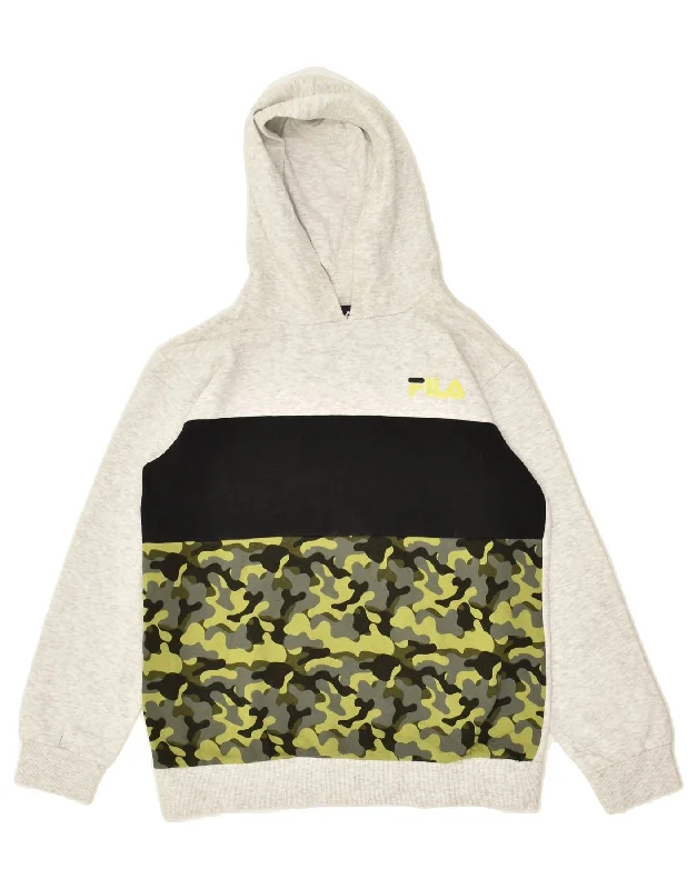 men's graphic print sweatshirts -FILA Boys Hoodie Jumper 15-16 Years Grey Camouflage Cotton