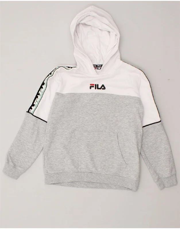 trendy oversized hoodies for men -FILA Girls Graphic Hoodie Jumper 13-14 Years Grey Colourblock Cotton