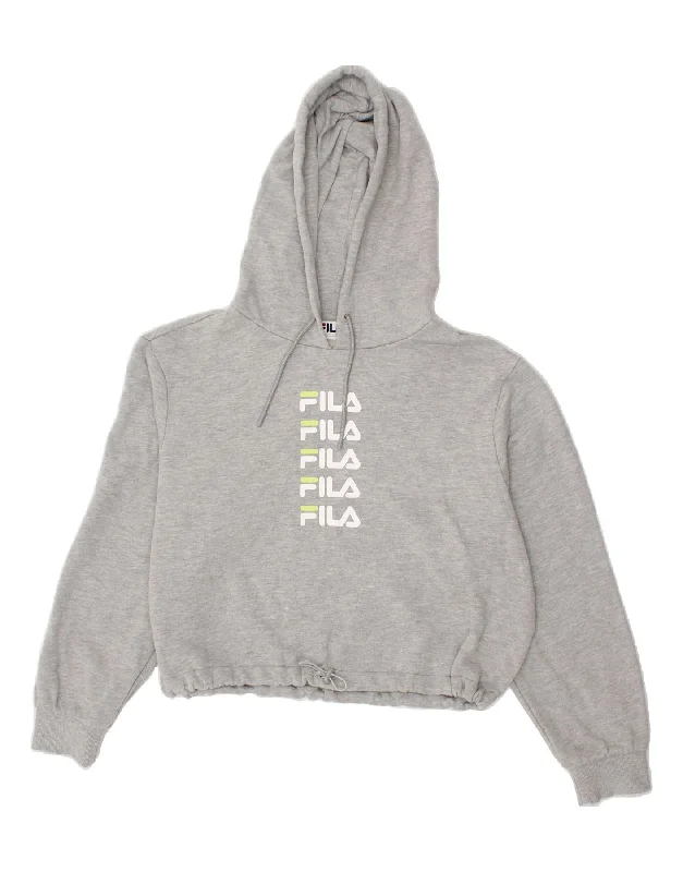 men's thick pullover hoodies -FILA Girls Graphic Oversized Hoodie Jumper 15-16 Years XL Grey Cotton