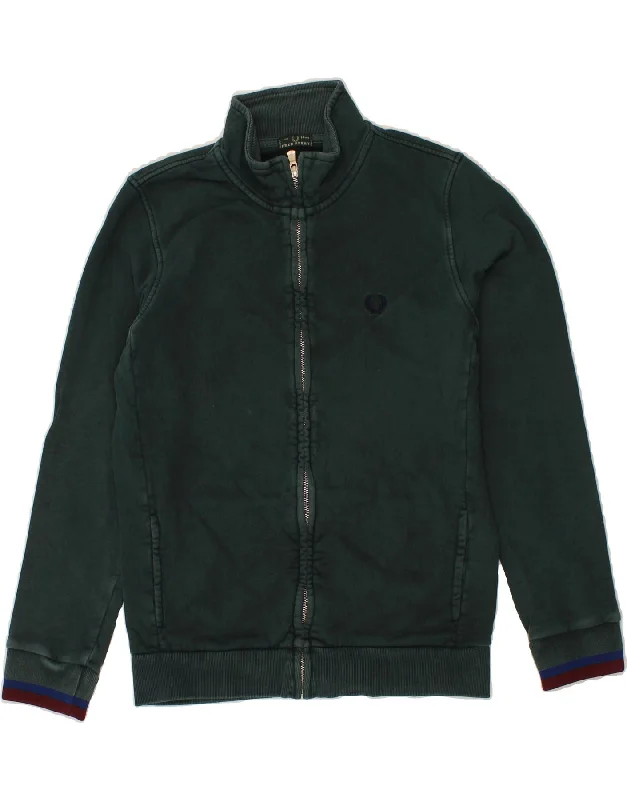 men's winter jackets with fur lining -FRED PERRY Boys Tracksuit Top Jacket 13-14 Years Green Cotton