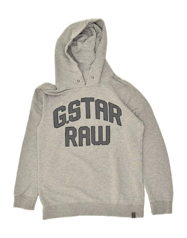 men's hoodie sweatshirt -G-STAR Boys Graphic Hoodie Jumper 11-12 Years Large Grey Cotton