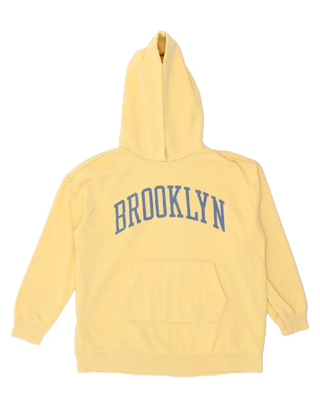 men's athletic zip-up sweatshirts -GAP Boys Brooklyn Oversized Graphic Hoodie Jumper 11-12 Years XL Yellow