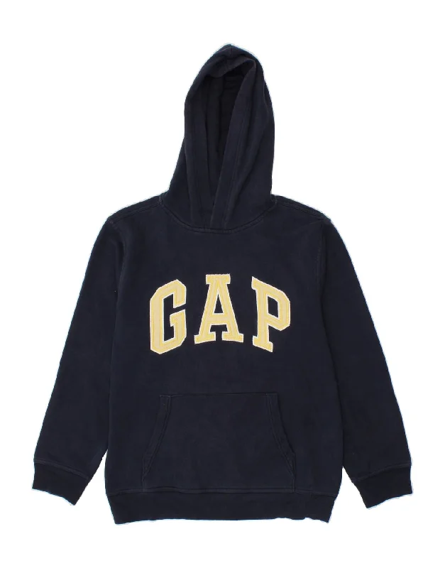 men's fleece sweatshirts for winter -GAP Boys Graphic Hoodie Jumper 12-13 Years 2XL Navy Blue