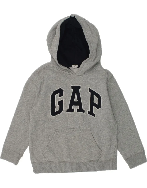 men's zip hoodie with high collar -GAP Boys Graphic Hoodie Jumper 4-5 Years Grey Cotton