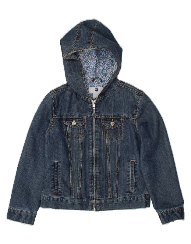 men's chic winter jackets -GAP Boys Hooded Denim Jacket 7-8 Years Large Blue Cotton