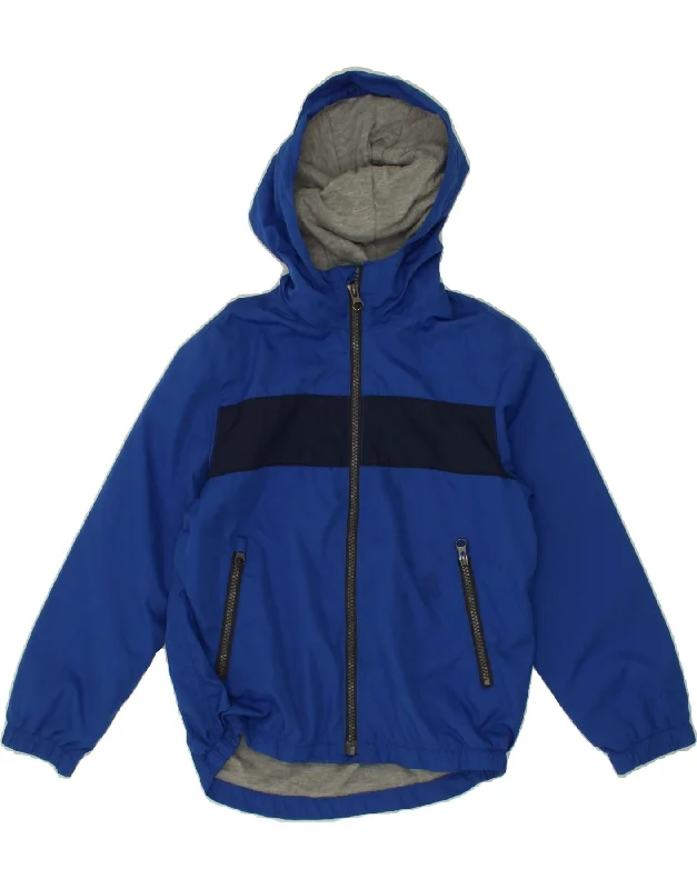 men's leather biker jackets -GAP Boys Hooded Rain Jacket 6-7 Years Small  Blue Colourblock Polyester