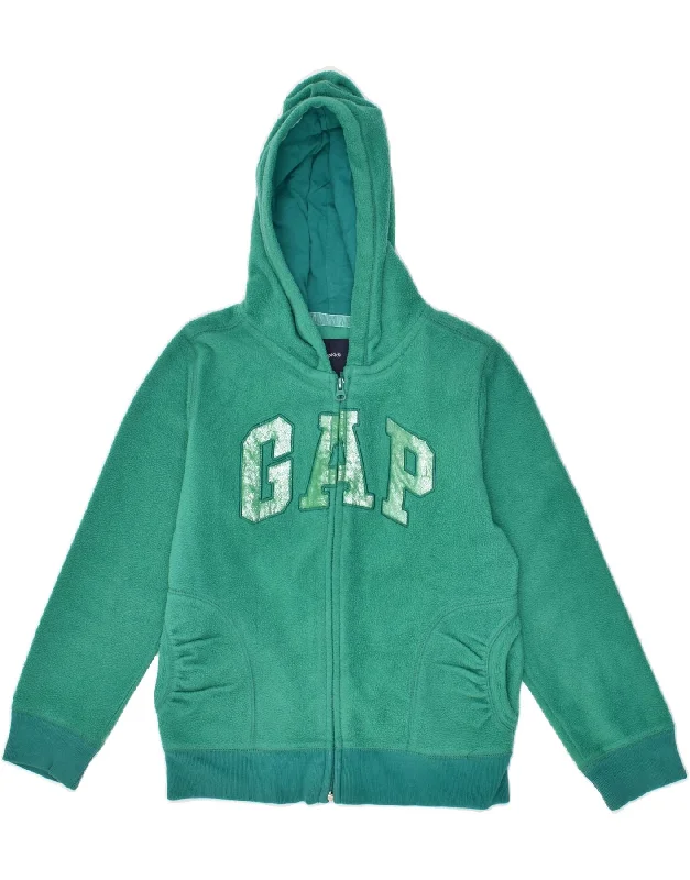 men's waterproof jackets -GAP Girls Graphic Hooded Fleece Jacket 10-11 Years Green Polyester