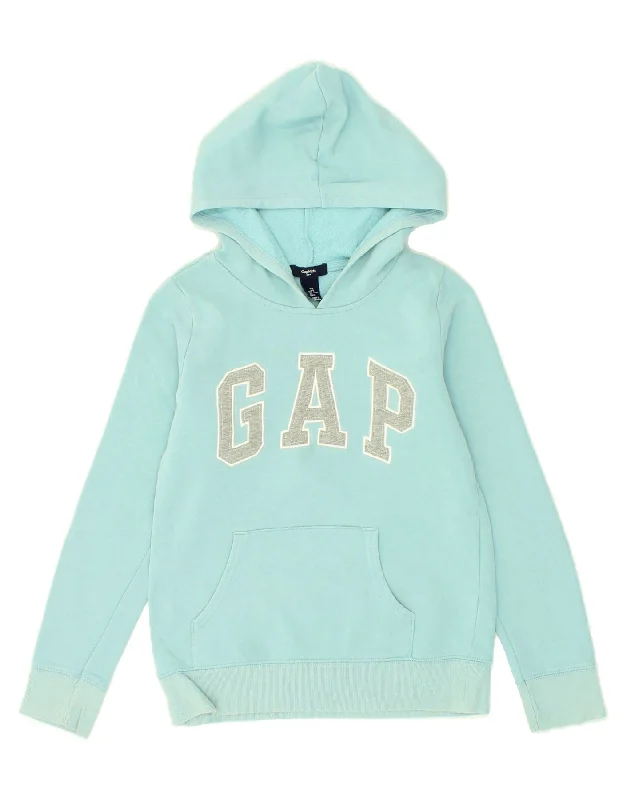 men's hoodie for gym -GAP Girls Graphic Hoodie Jumper 10-11 Years Turquoise Cotton