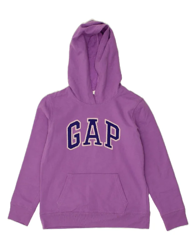 men's hoodie jackets -GAP Girls Graphic Hoodie Jumper 10-11 Years XS Purple Cotton