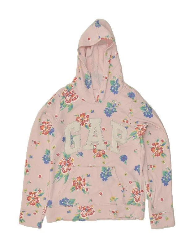 men's oversized hoodies -GAP Girls Graphic Hoodie Jumper 14-15 Years 2XL Pink Floral Cotton