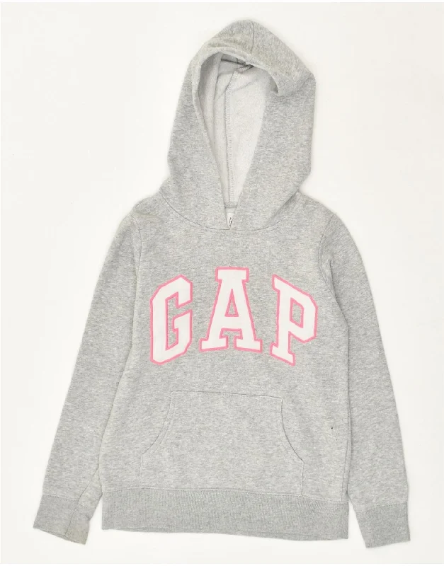 men's hoodie for gym -GAP Girls Graphic Hoodie Jumper 8-9 Years Medium Grey Cotton