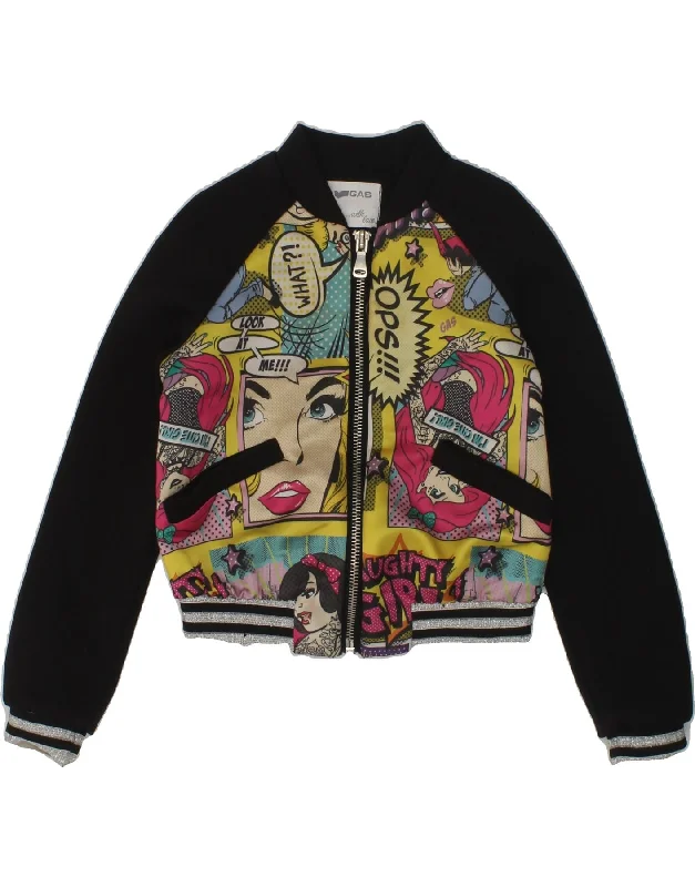 men's outdoor jackets -GAS Girls Abstract Pattern Bomber Jacket 2-3 Years Black Polyester