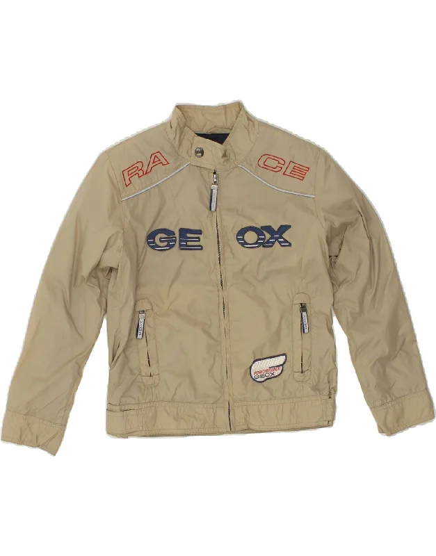 men's sporty jackets -GEOX Boys Graphic Bomber Jacket 7-8 Years Beige Polyamide