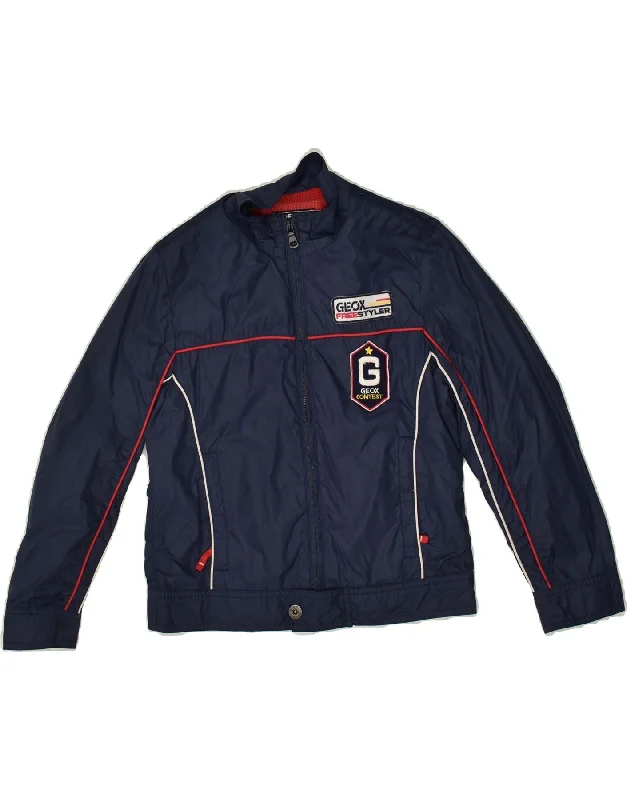 men's running jackets -GEOX Boys Graphic Bomber Jacket 7-8 Years Navy Blue Polyester