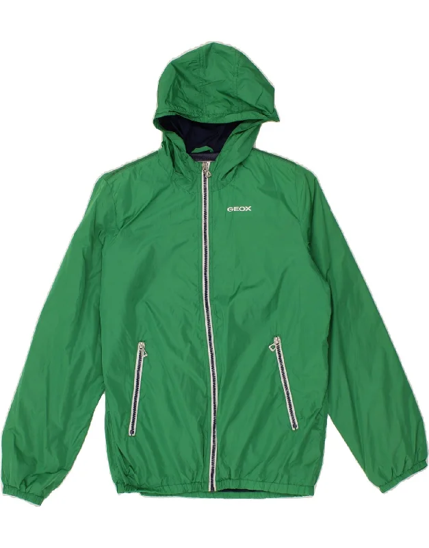 men's windbreakers -GEOX Boys Hooded Rain Jacket 13-14 Years Green Polyamide