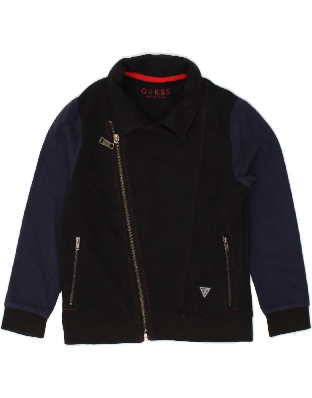 men's zip-up fleece jackets -GUESS Boys Bomber Jacket 4-5 Years Black Colourblock Cotton