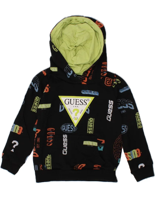 men's hoodies with logos -GUESS Boys Graphic Hoodie Jumper 2-3 Years Black Cotton