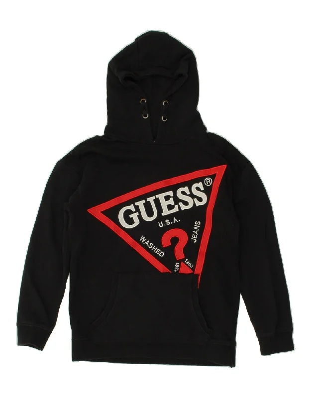 trendy oversized hoodies for men -GUESS Boys Graphic Hoodie Jumper 9-10 Years Black Cotton