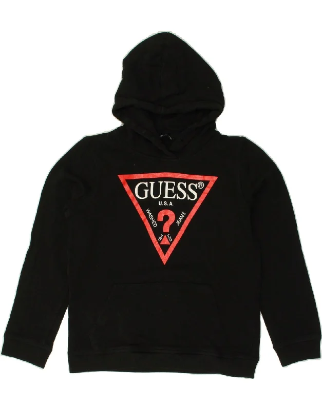 comfortable cotton sweatshirts -GUESS Boys Graphic Hoodie Jumper 9-10 Years Black