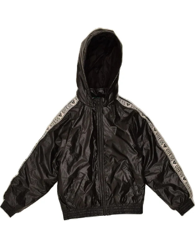 men's outdoor jackets -GUESS Girls Hooded Bomber Jacket 7-8 Years Black Polyester