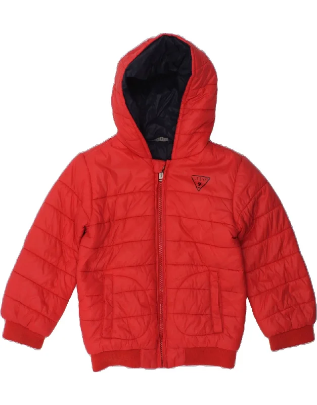 men's down jackets -GUESS Girls Hooded Padded Jacket 2-3 Years Red Polyamide