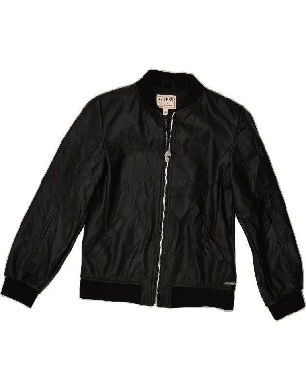 men's outdoor adventure jackets -GUESS Girls Leather Jacket 9-10 Years Black Leather