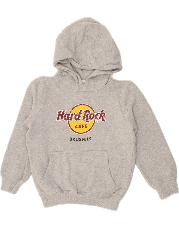 men's cotton blend hoodies -HARD ROCK CAFE Girls Brussels Graphic Hoodie Jumper 7-8 Years Small  Grey