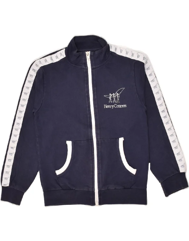 men's windproof jackets -HENRY COTTONS Boys Graphic Tracksuit Top Jacket 6-7 Years Navy Blue Cotton