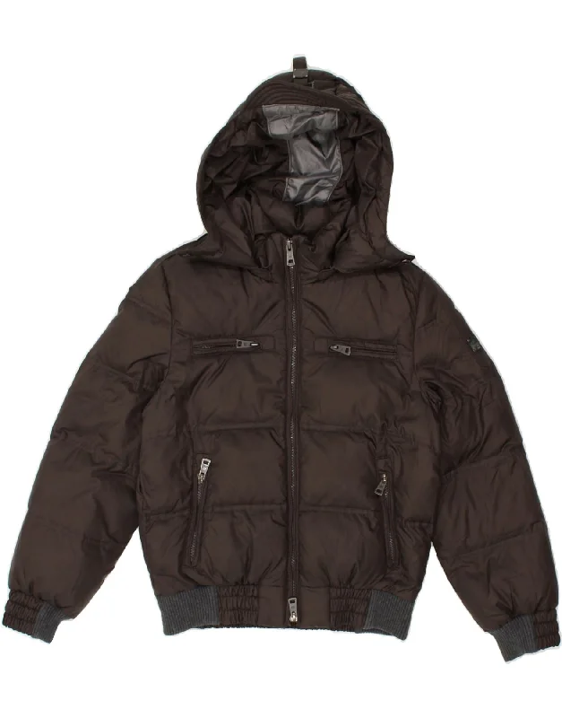 men's jacket for cold weather -HETREGO Boys Hooded Padded Jacket 9-10 Years Brown