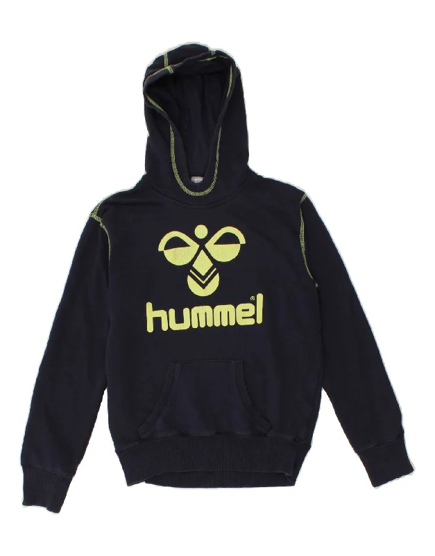 comfortable sweatshirts for everyday wear -HUMMEL Boys Graphic Hoodie Jumper 11-12 Years Navy Blue