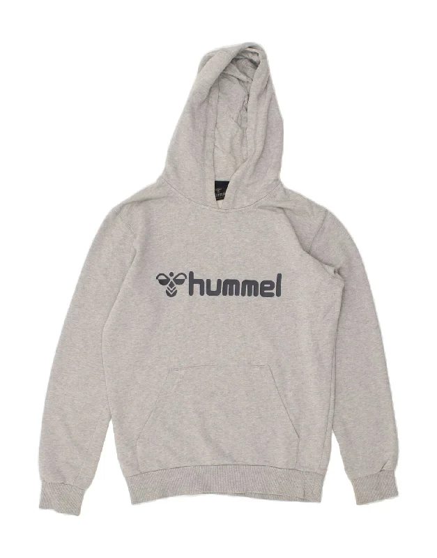 men's zip-up hoodies with pockets -HUMMEL Boys Graphic Hoodie Jumper 13-14 Years Grey