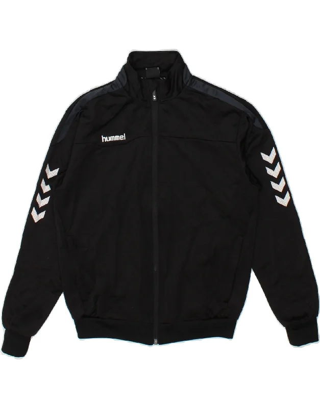 men's leather biker jackets -HUMMEL Boys Tracksuit Top Jacket 9-10 Years Black Polyester