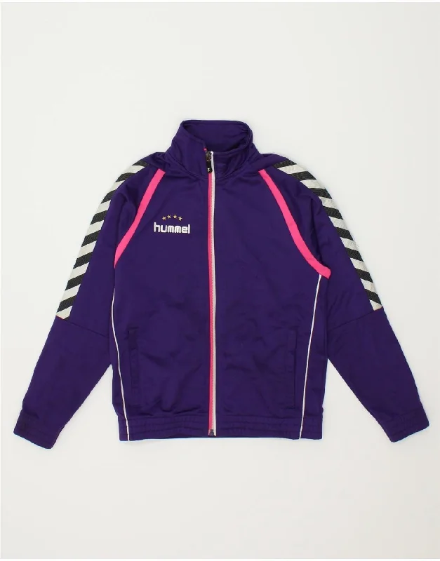 men's lightweight windbreakers -HUMMEL Girls Graphic Tracksuit Top Jacket 9-10 Years Purple Colourblock