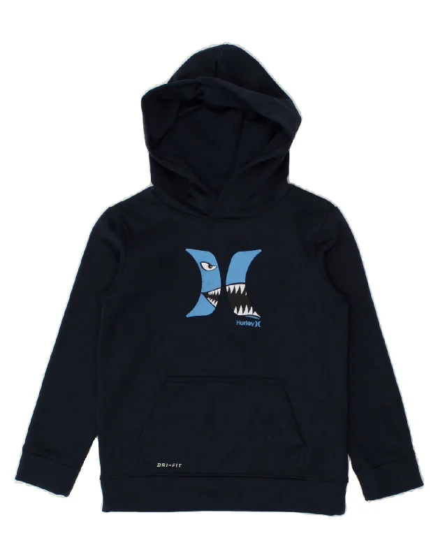 men's hoodies for layering -HURLEY Boys Dri Fit Graphic Hoodie Jumper 7-8 Years Large  Navy Blue