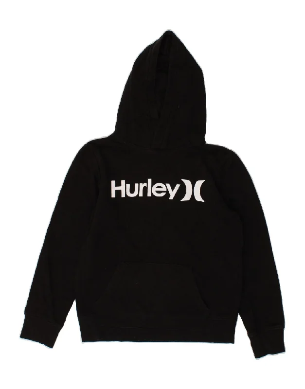 comfortable cotton sweatshirts -HURLEY Boys Graphic Hoodie Jumper 10-11 Years Black Cotton